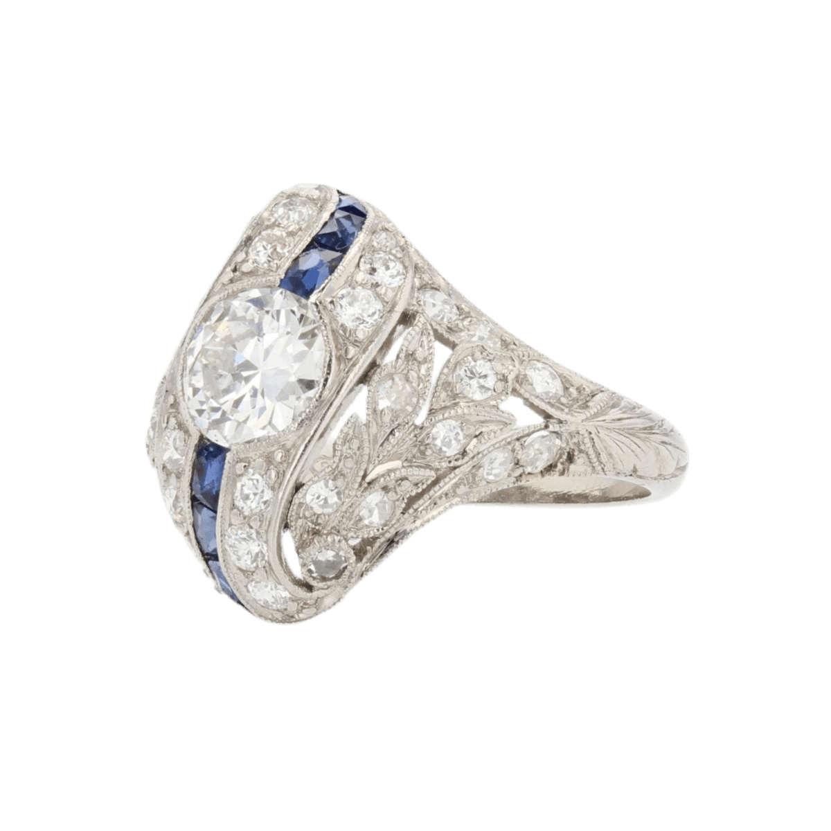 Bague Dôme en platine, saphirs et diamants - Castafiore