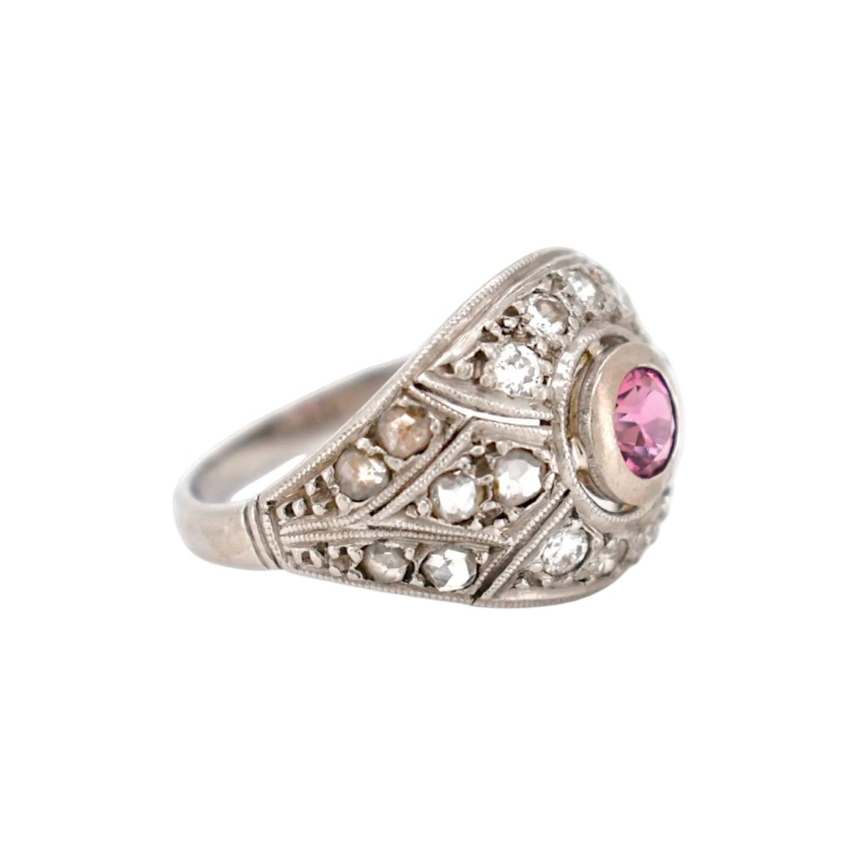 Bague Dôme en platine, tourmaline et diamants - Castafiore
