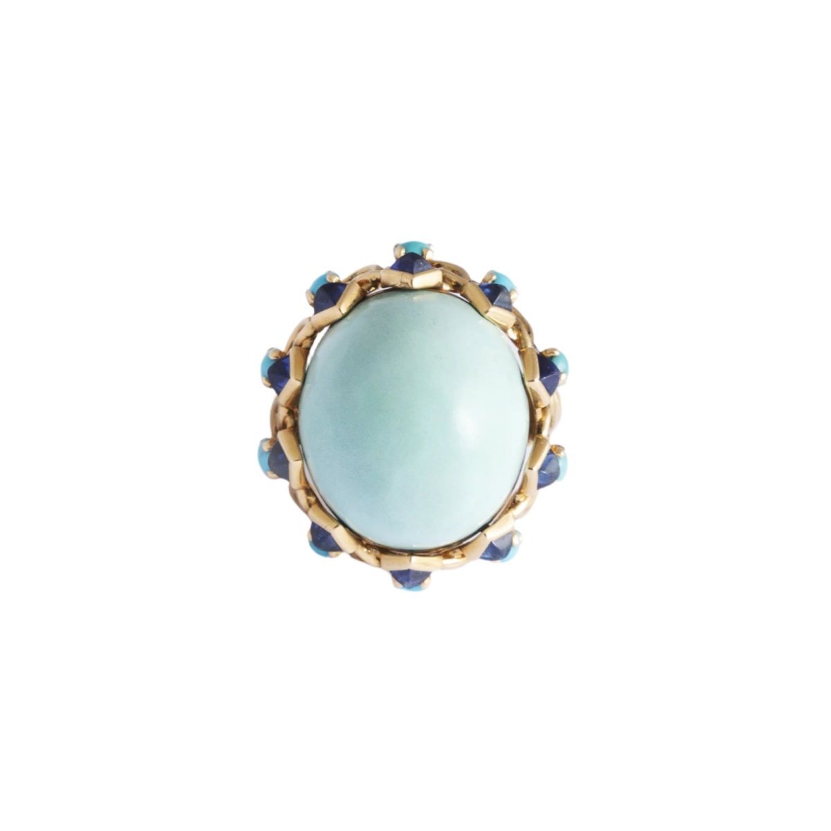 Bague Dôme MAUBOUSSIN en or jaune, saphirs et turquoises - Castafiore