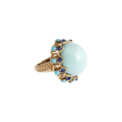 Bague Dôme MAUBOUSSIN en or jaune, saphirs et turquoises - Castafiore