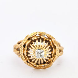 Bague dôme motifs floraux en or jaune et diamant - Castafiore