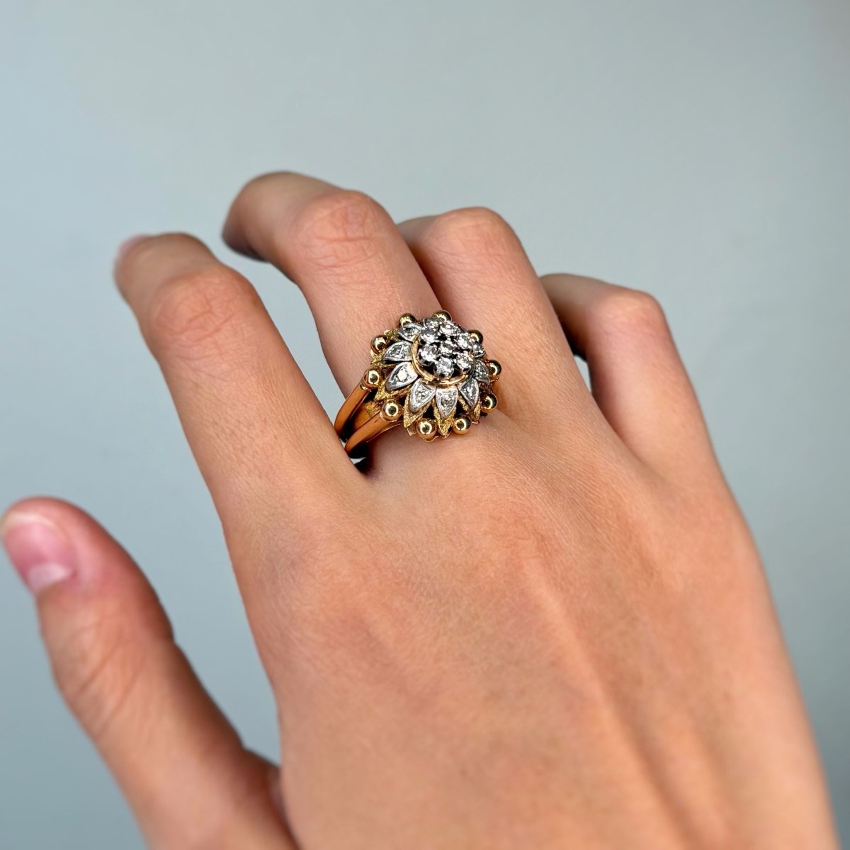 Bague Dôme - Or jaune, Platine et Diamants - Castafiore