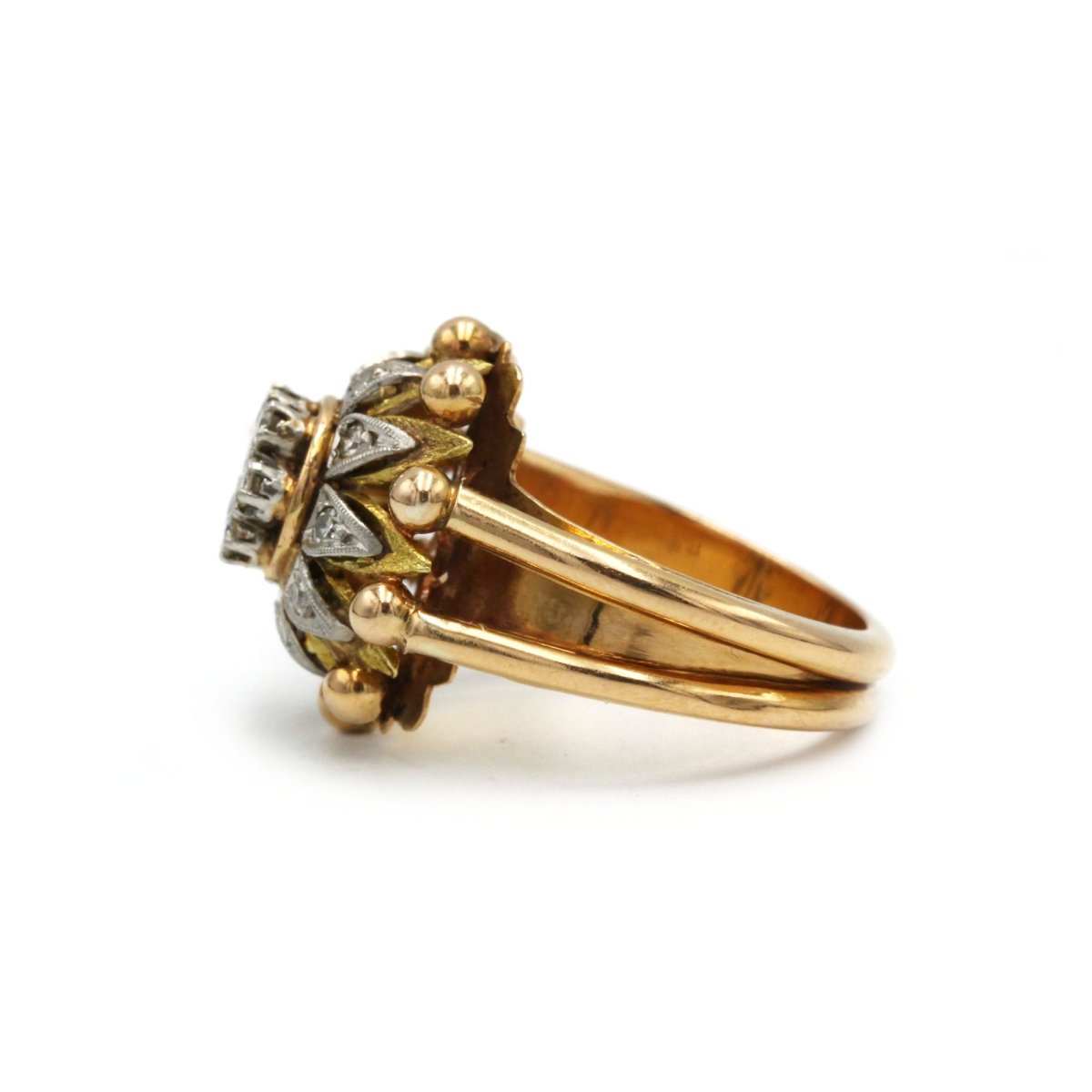 Bague Dôme - Or jaune, Platine et Diamants - Castafiore