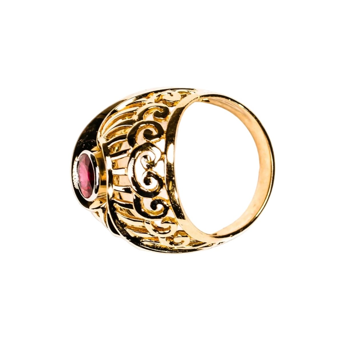 Bague Dôme ren or rose, platine et rubis - Castafiore