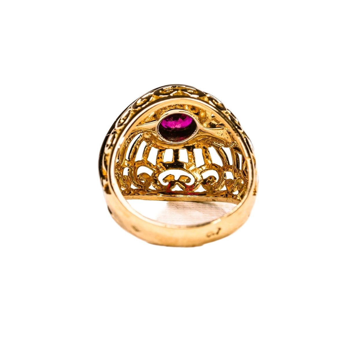 Bague Dôme ren or rose, platine et rubis - Castafiore