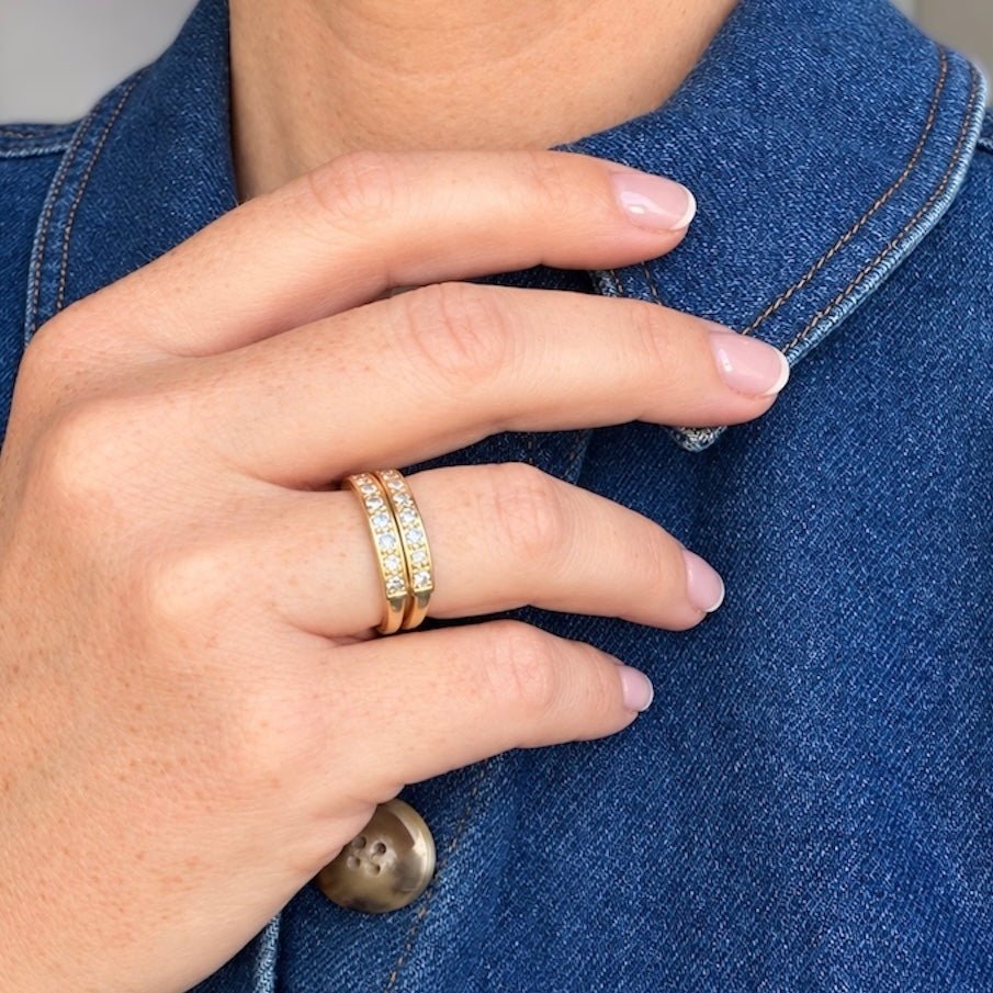 Bague double rangs en or jaune et diamants - Castafiore