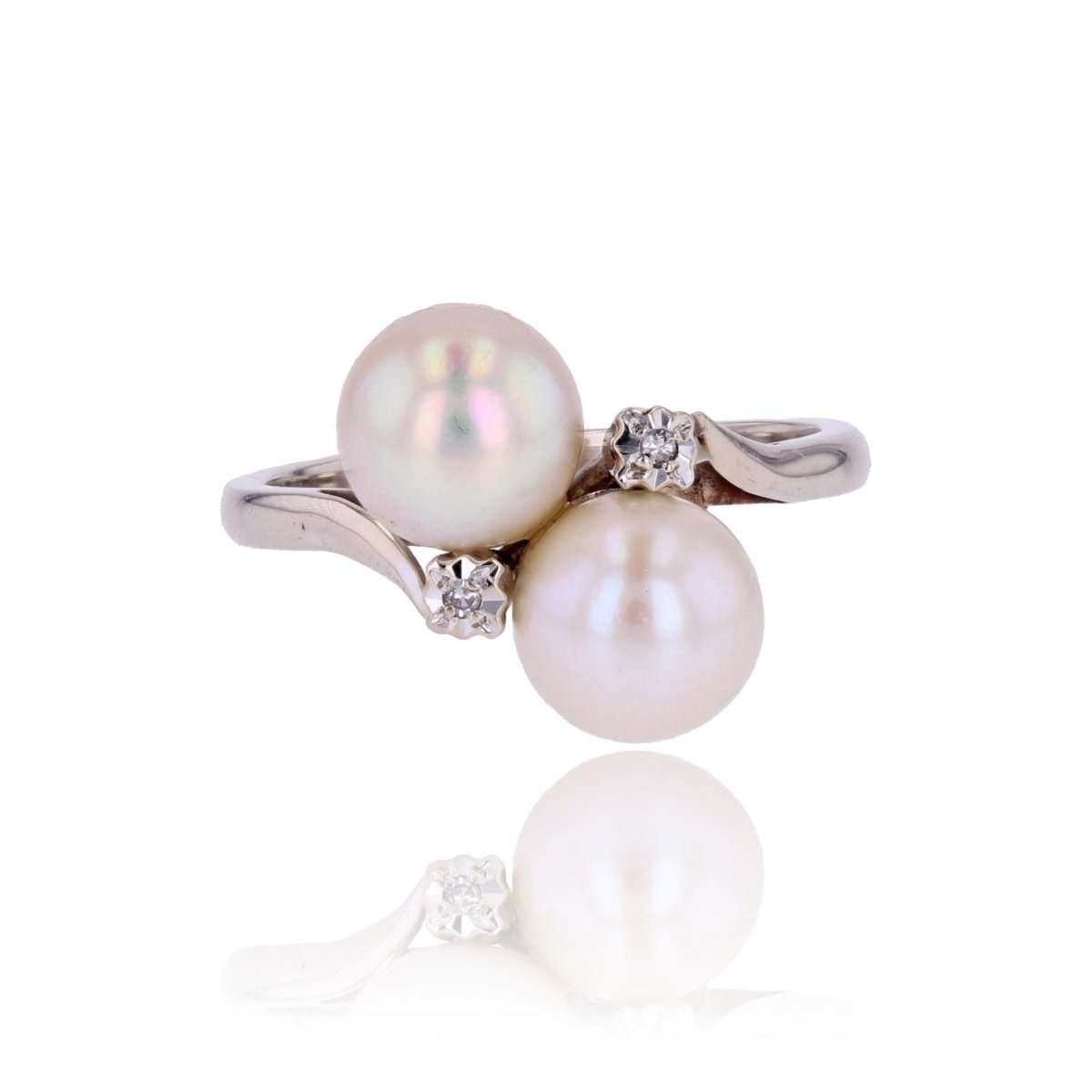 Bague duo de perles de culture et diamants - Castafiore