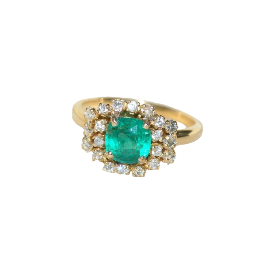 Bague Emeraude 1,52 Cts et Diamants sur Or Jaune - Castafiore