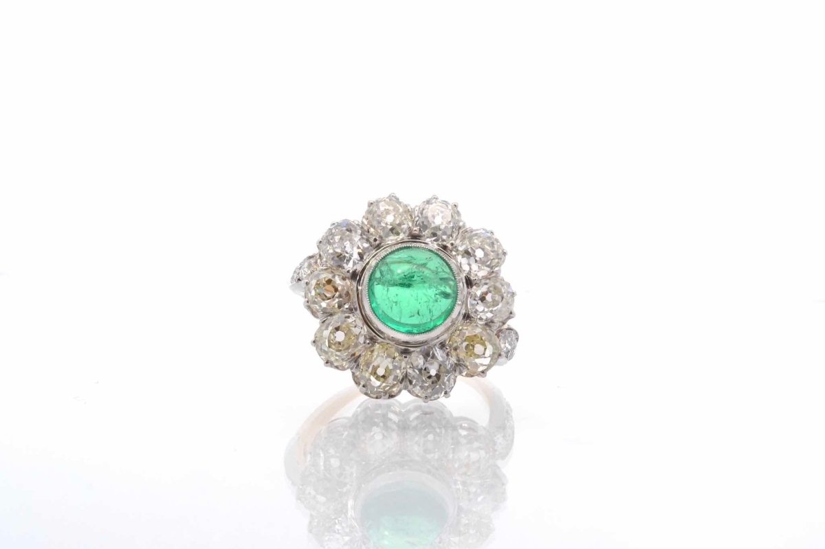 Bague émeraude cabochon et diamants - Castafiore