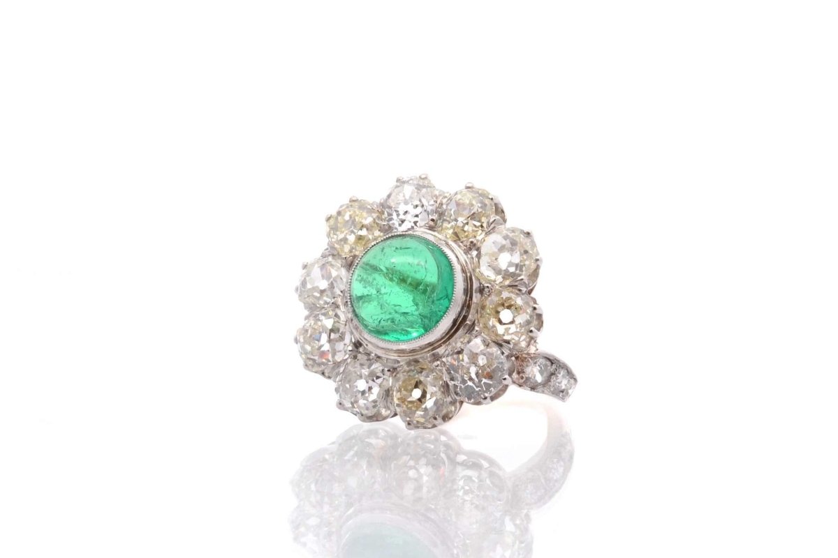 Bague émeraude cabochon et diamants - Castafiore