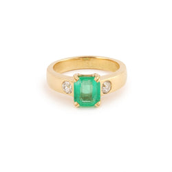 Bague Emeraude Colombie 1.63 Carats Diamants Or Jaune 18 Carats (Certificat) - Castafiore