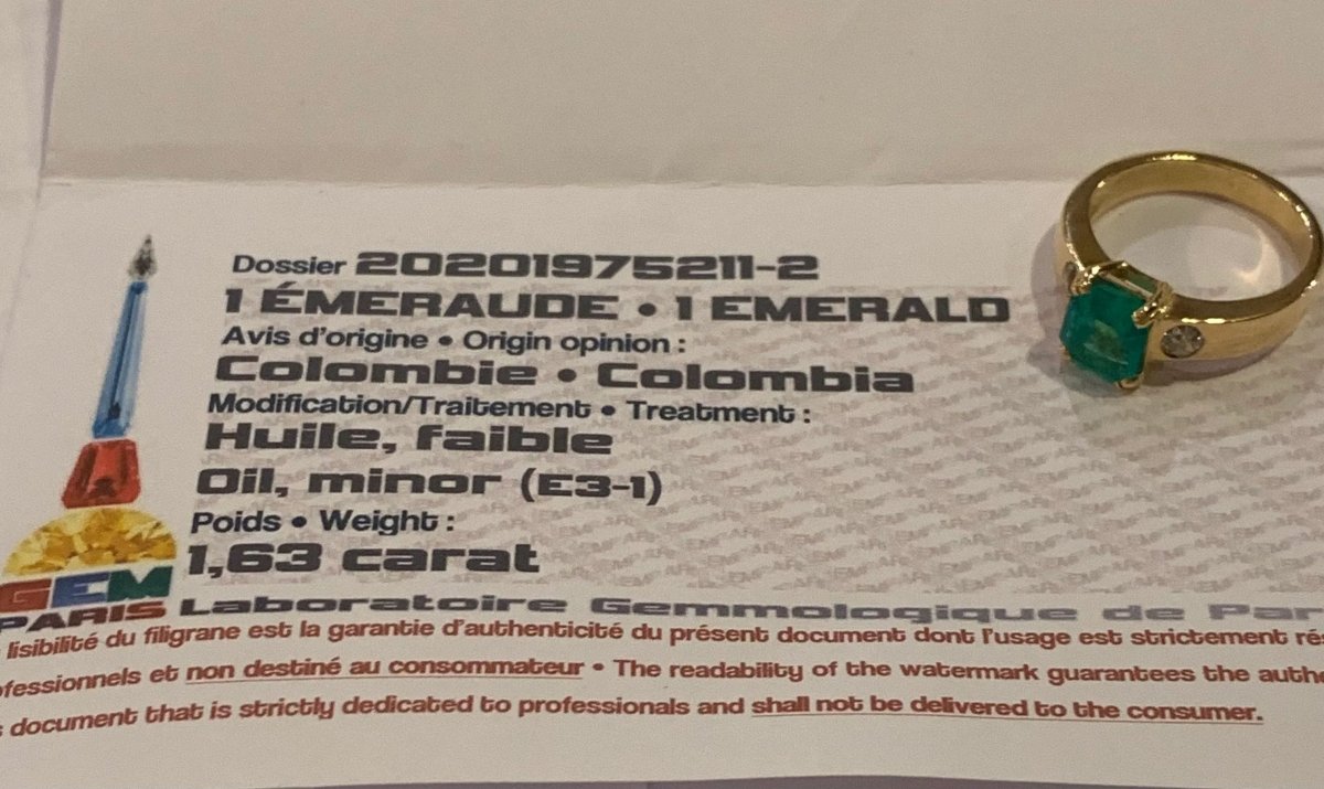 Bague Emeraude Colombie 1.63 Carats Diamants Or Jaune 18 Carats (Certificat) - Castafiore