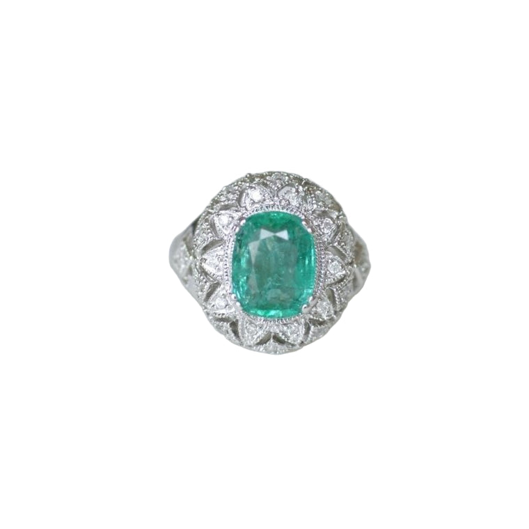Bague EMERAUDE Dôme en or blanc et diamants - Castafiore