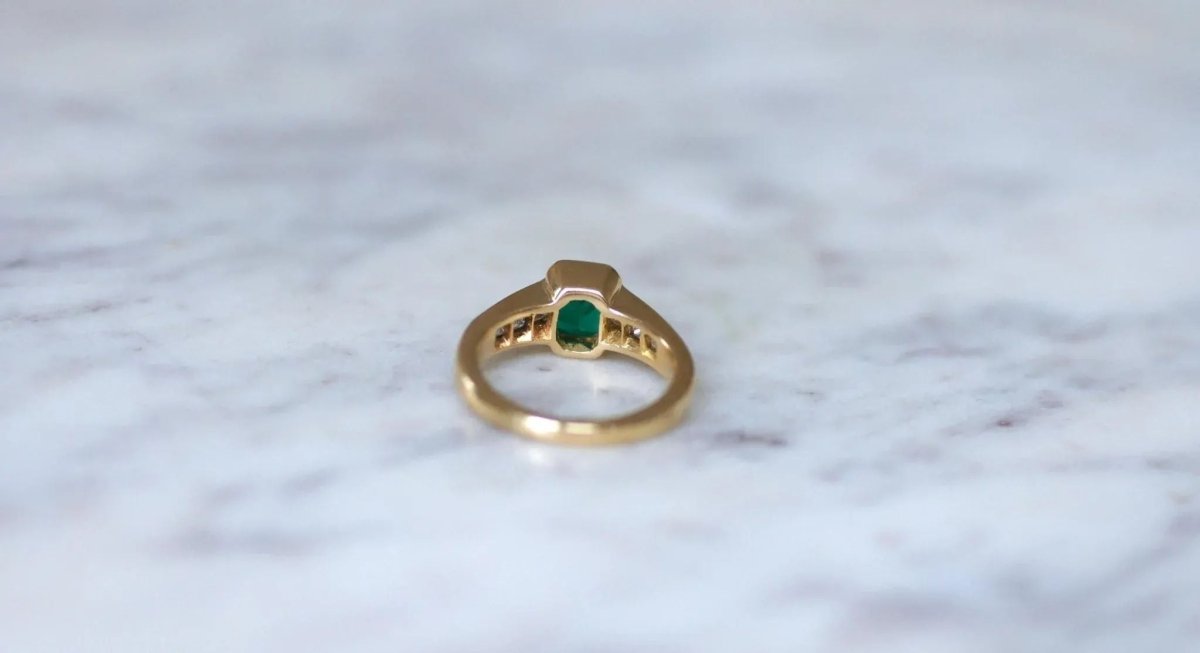 Bague Emeraude et Diamant Princesse sur Or Jaune - Castafiore