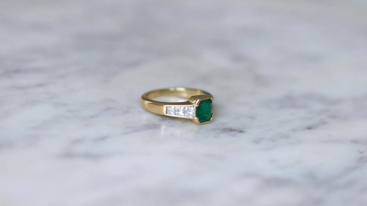 Bague Emeraude et Diamant Princesse sur Or Jaune - Castafiore