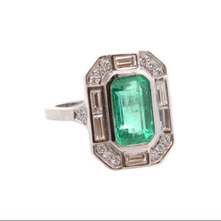 Bague ÉMERAUDE Vintage en platine et diamants - Castafiore