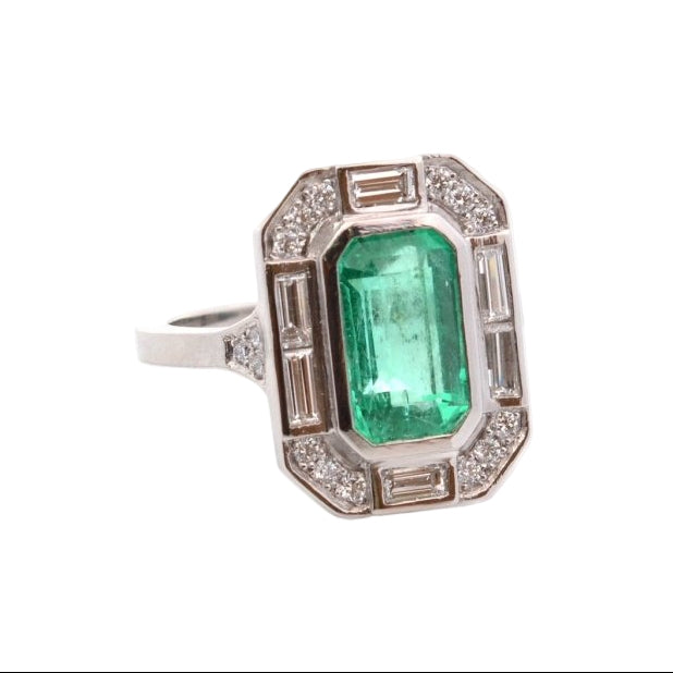 Bague ÉMERAUDE Vintage en platine et diamants - Castafiore