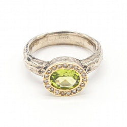 Bague en argent et or avec diamants et péridot - Castafiore