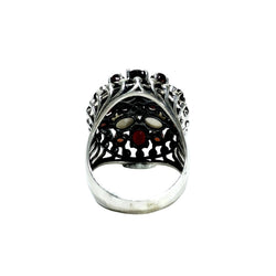 Bague en argent, nacre, grenats et zircons. - Castafiore