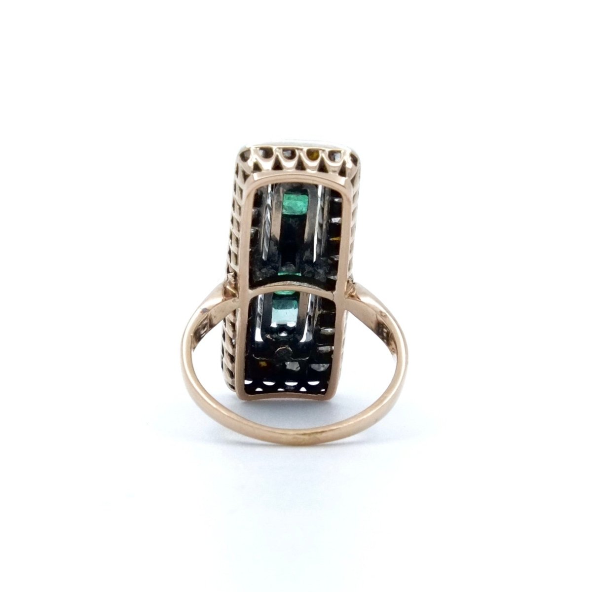 Bague en argent, or rose, perle et émeraudes - Castafiore