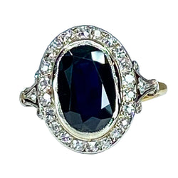 Bague en or 18 carats, saphir 3,47 carats et diamants. Epoque vers 1900 - Castafiore