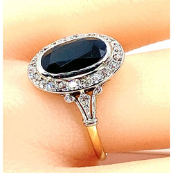 Bague en or 18 carats, saphir 3,47 carats et diamants. Epoque vers 1900 - Castafiore