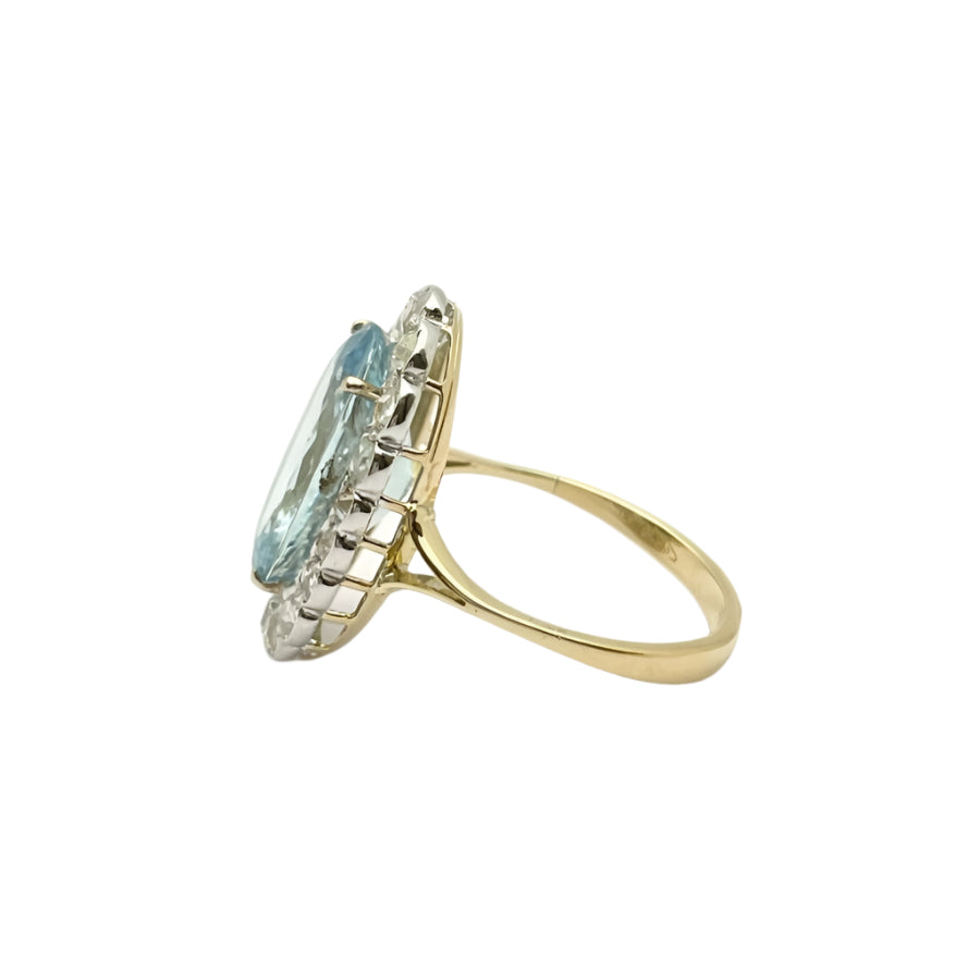Bague en or 18KT avec aigue - marine et diamants naturels, époque 1950. - Castafiore