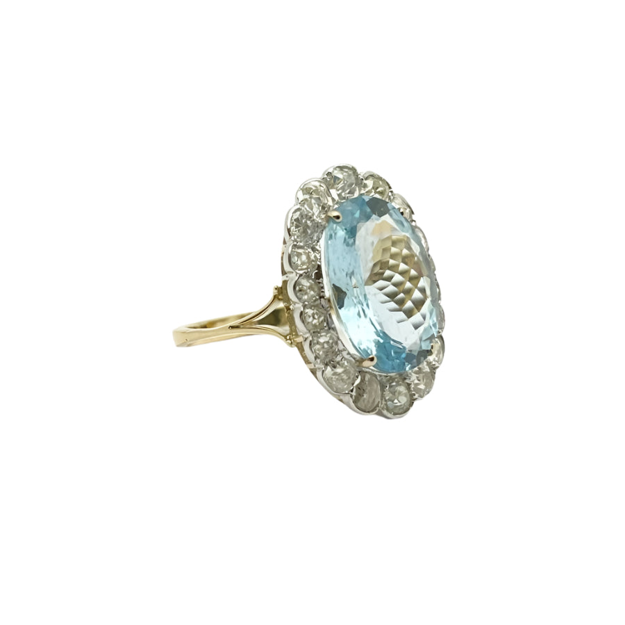 Bague en or 18KT avec aigue - marine et diamants naturels, époque 1950. - Castafiore