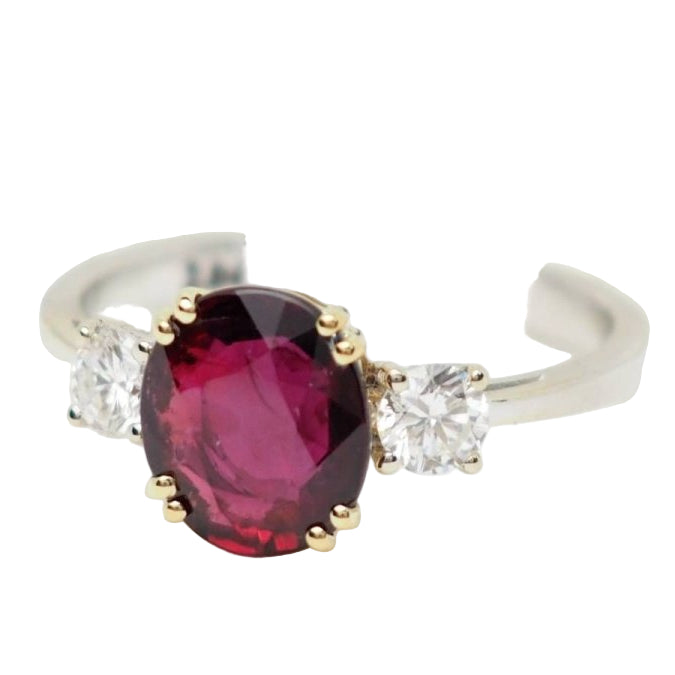 Bague en or bicolore, rubis naturel certifé et diamants - Castafiore