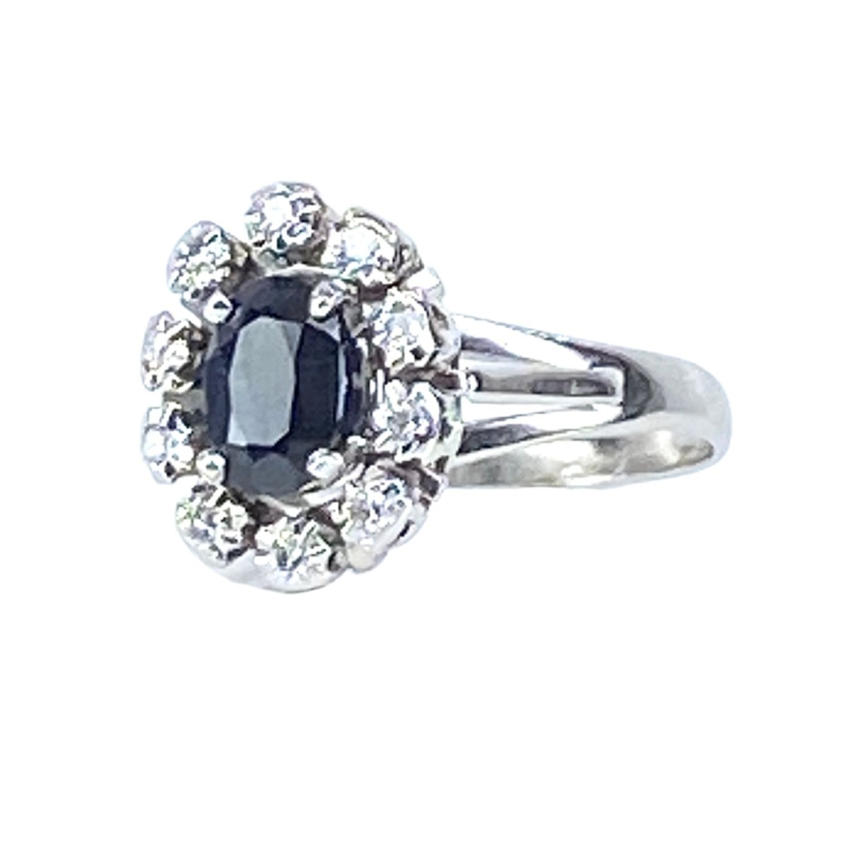 Bague en or blanc 18 carats, saphir et diamants - Castafiore