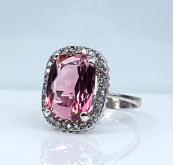 Bague en or blanc 18 carats, tourmaline rose et diamants - Castafiore