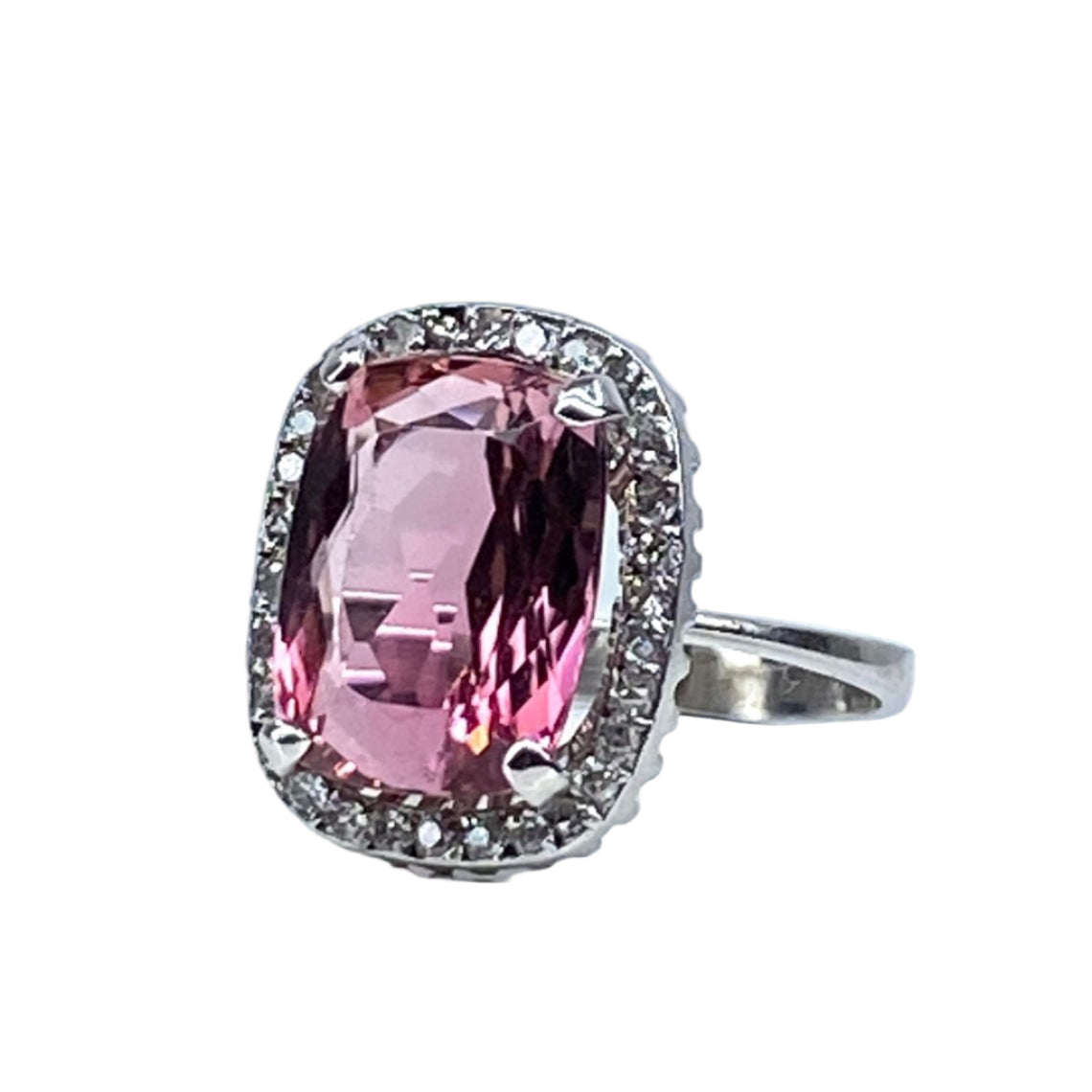 Bague en or blanc 18 carats, tourmaline rose et diamants - Castafiore