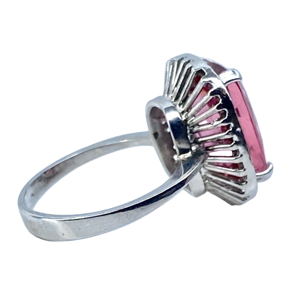 Bague en or blanc 18 carats, tourmaline rose et diamants - Castafiore