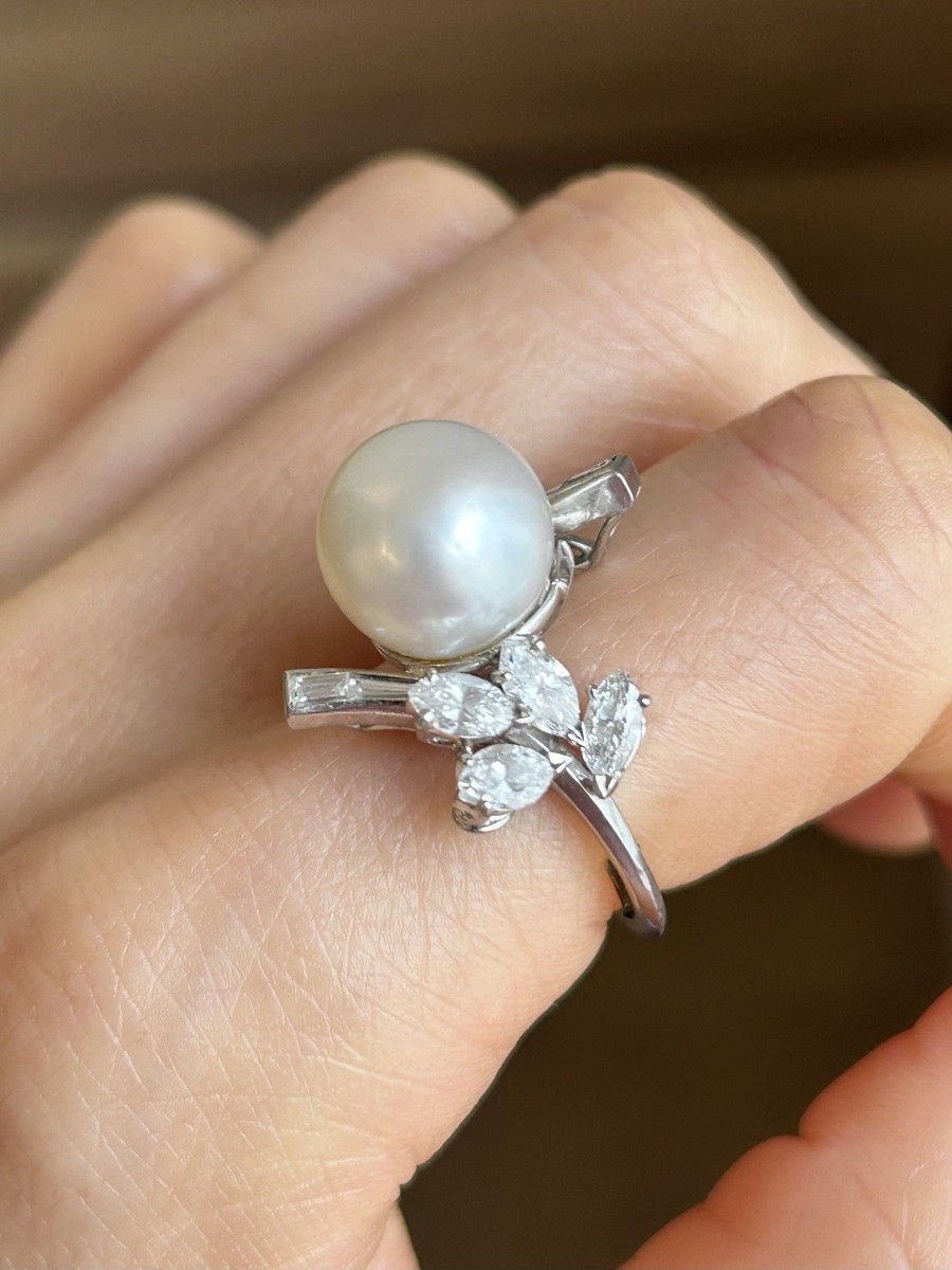 Bague en or blanc 18K perle et diamants - Castafiore