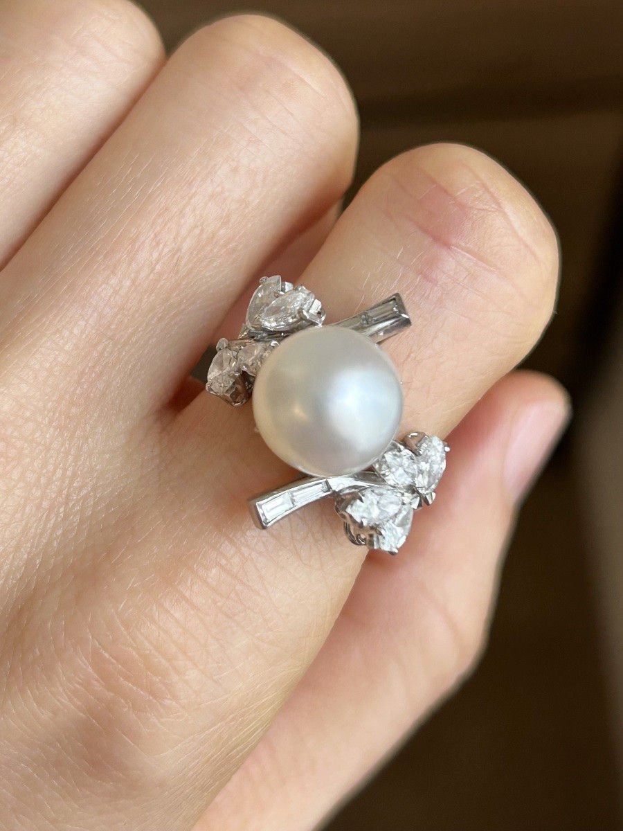 Bague en or blanc 18K perle et diamants - Castafiore
