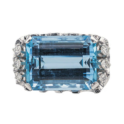 Bague en or blanc, aigue - marine, émeraude et diamants - Castafiore