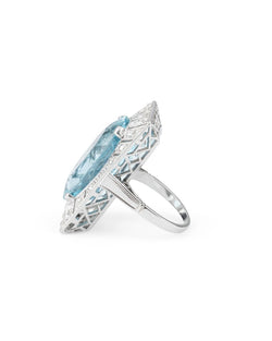 Bague en or blanc, aigue marine et diamants