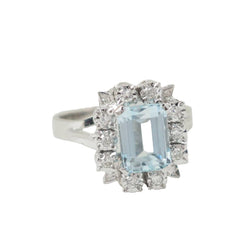 Bague en or blanc, aigue marine et diamants - Castafiore