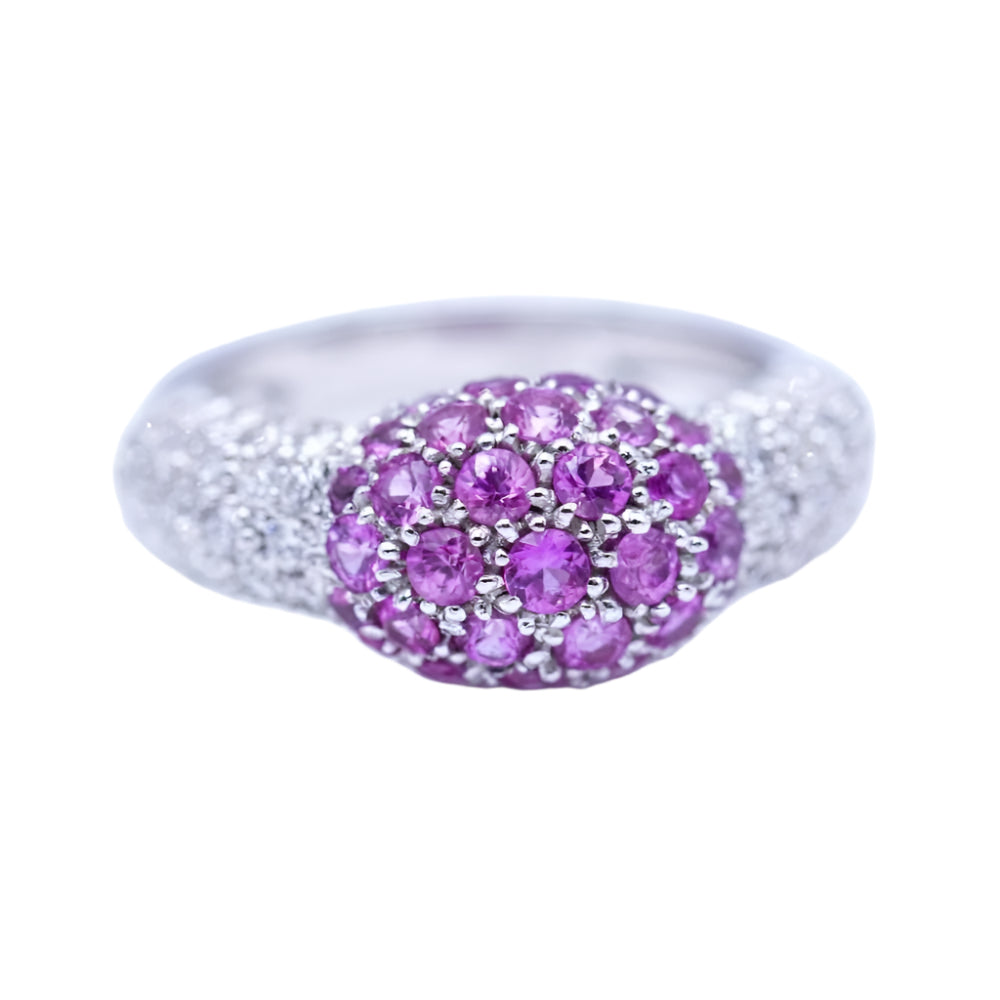Bague en or blanc avec diamants et saphirs roses - Castafiore