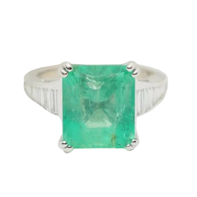 Bague en or blanc, Emeraude 7cts de Colombie et diamants - Castafiore