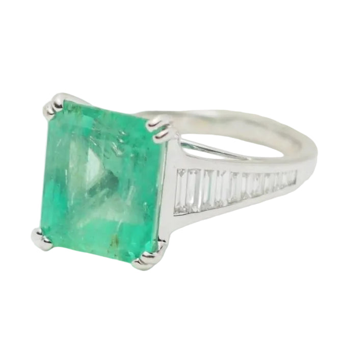Bague en or blanc, Emeraude 7cts de Colombie et diamants - Castafiore