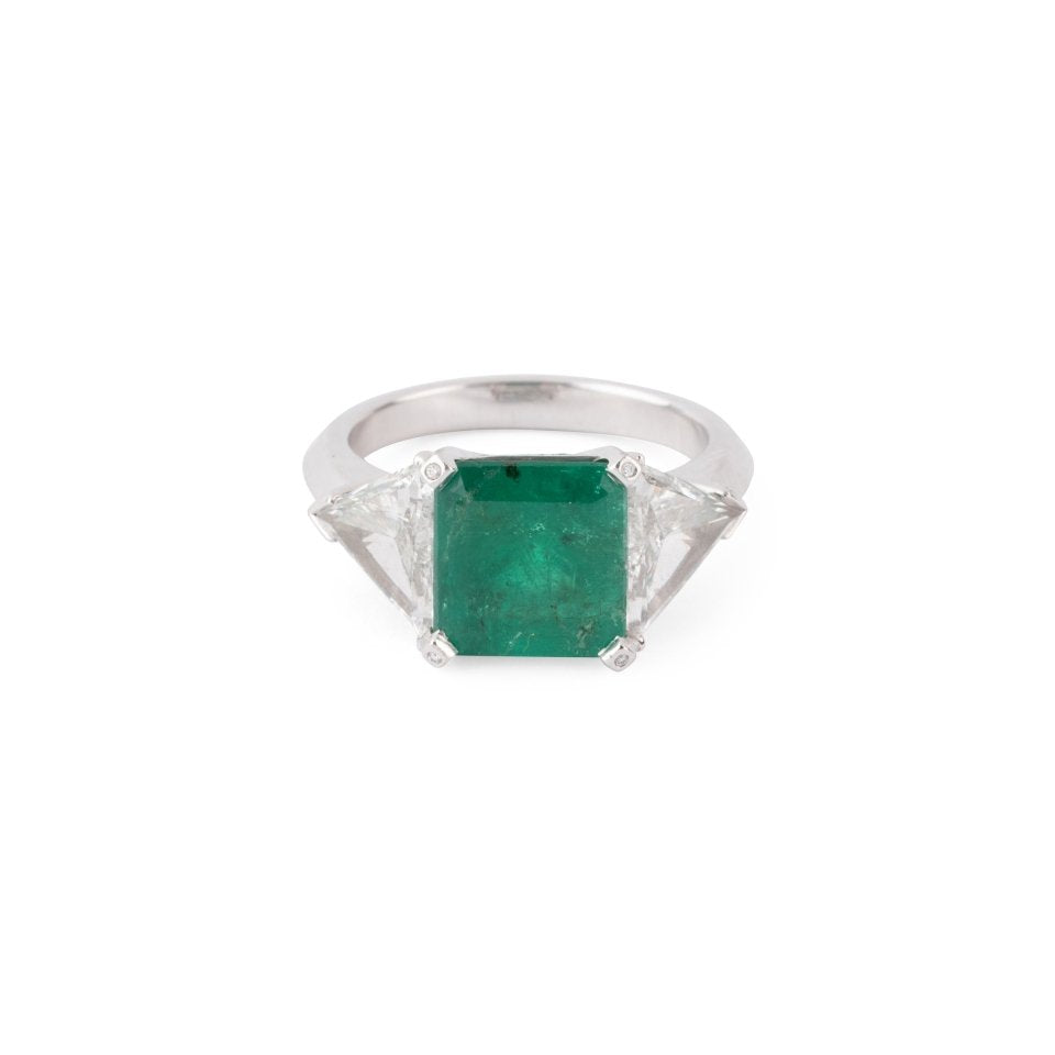 Bague en or blanc, émeraude de Colombie et diamants - Castafiore