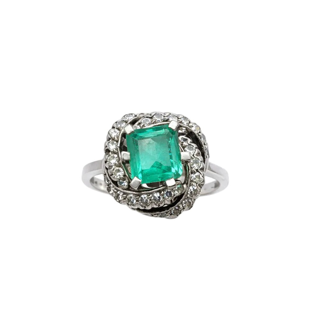 Bague en or blanc, émeraude, et diamant - Castafiore