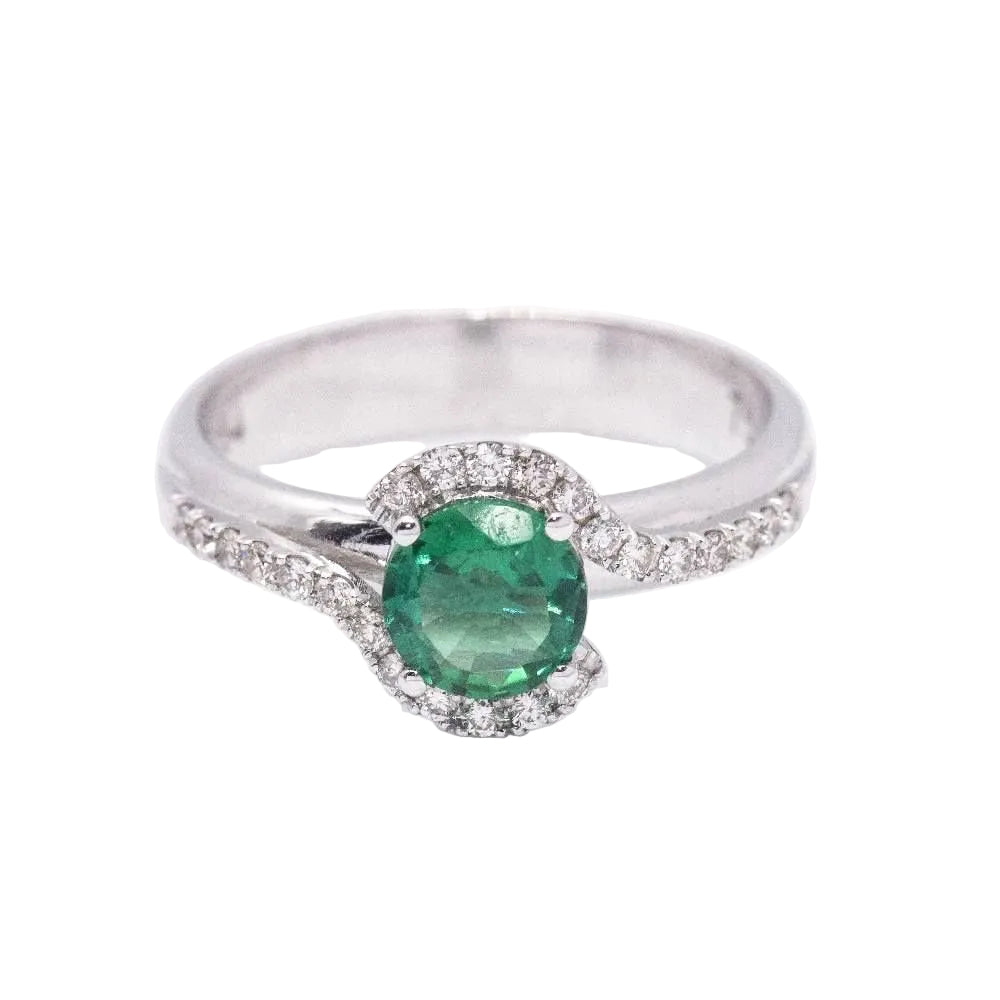 Bague en or blanc, émeraude et diamant - Castafiore