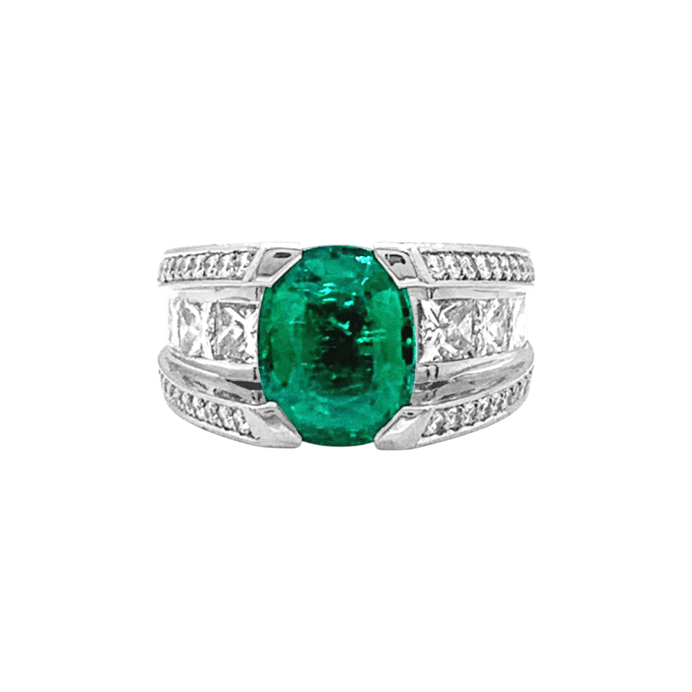 Bague en or blanc, émeraude et diamants - Castafiore