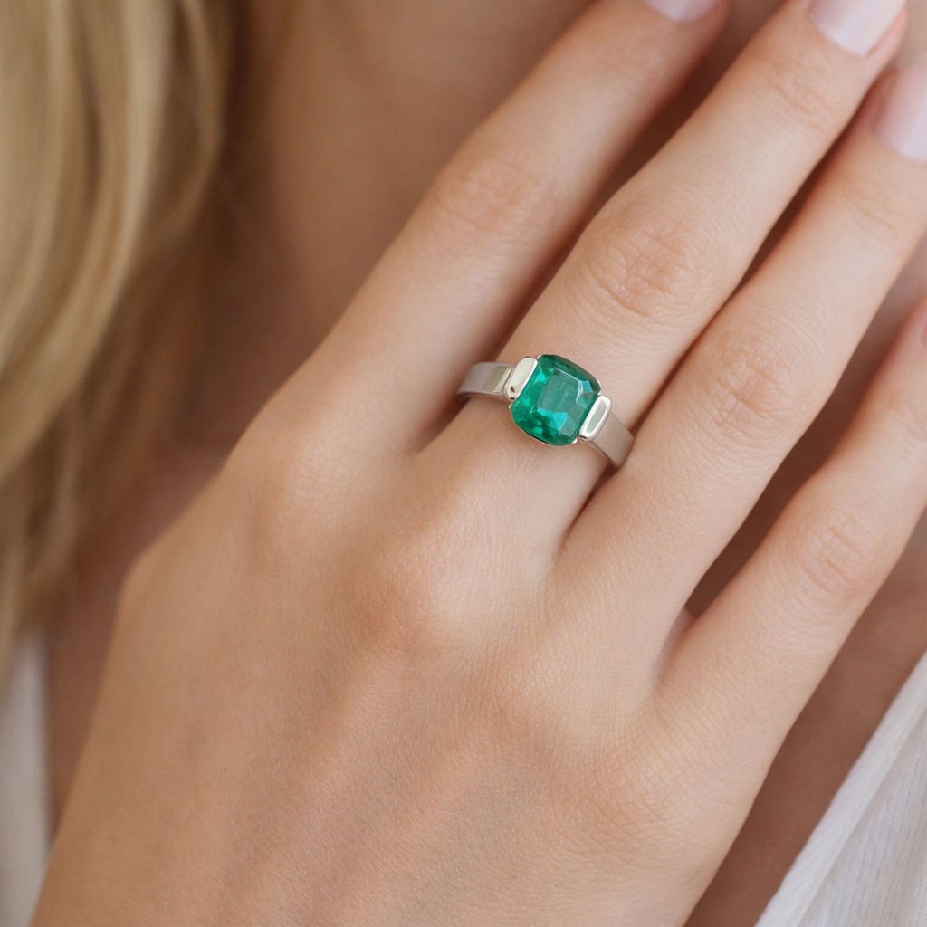 Bague en or blanc et émeraude - Castafiore