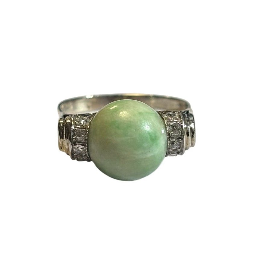 Bague en or blanc, jade et diamants - Castafiore