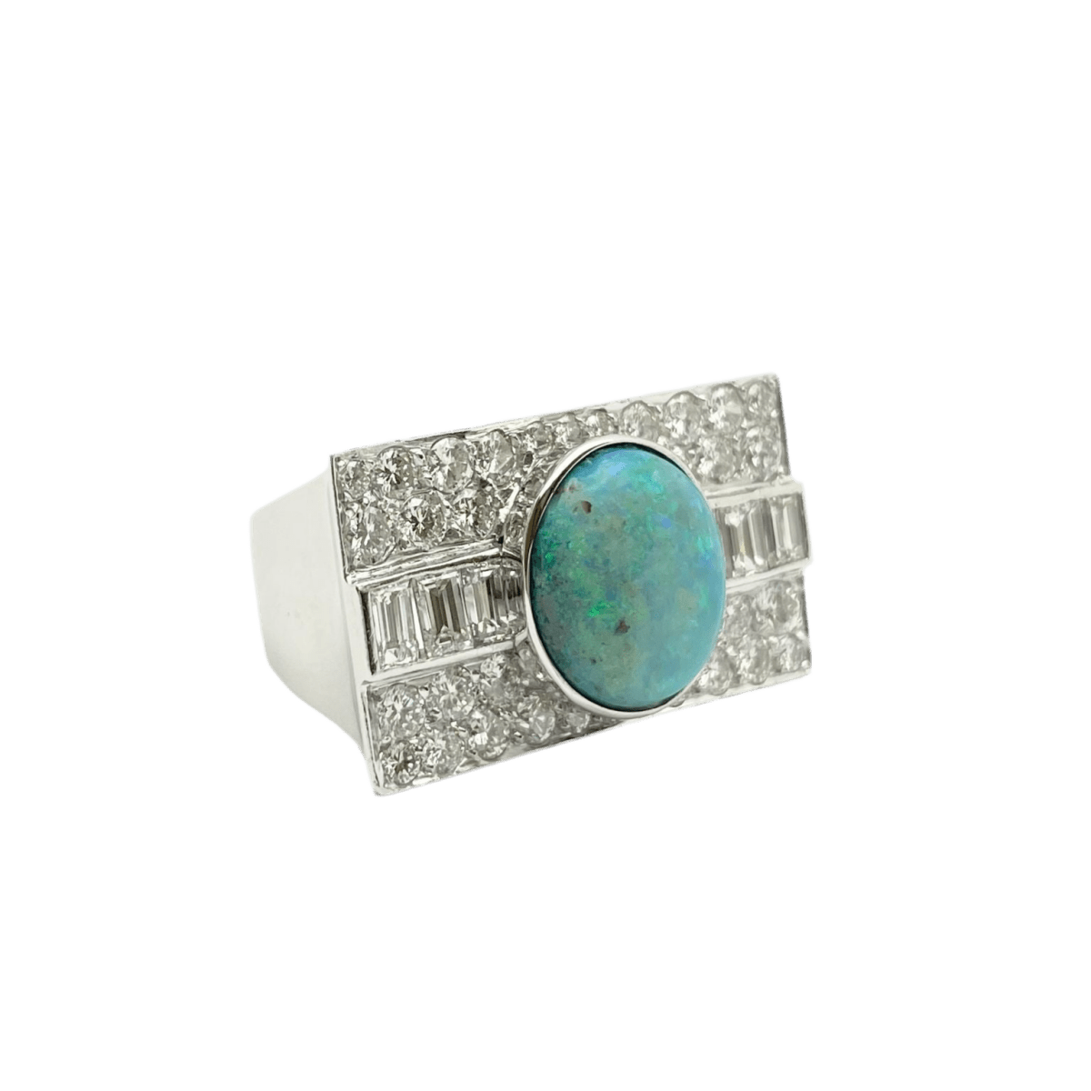 Bague en or blanc, opale et diamants - Castafiore