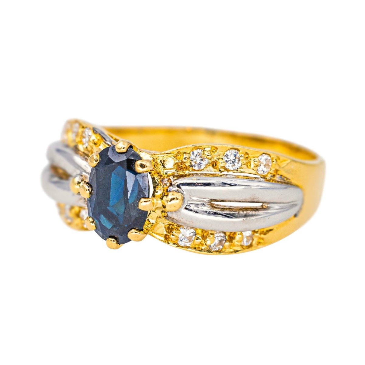 Bague en or blanc, or jaune, saphir et diamants - Castafiore