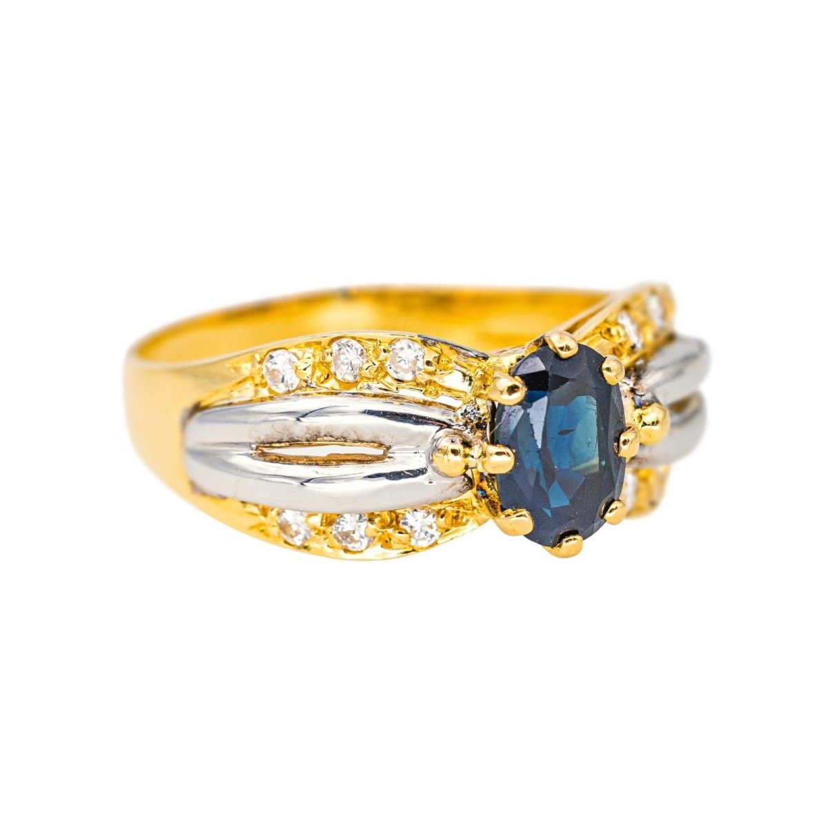 Bague en or blanc, or jaune, saphir et diamants - Castafiore